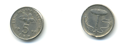 Малайзия 5 сенов 1990 KM 50 медно-никель 3999-522