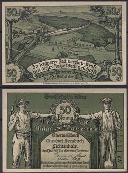 Обервайсбах 50 пфеннигов 1921 Grabowski 1003.1-3/5 бумага UNC (пресс) 8592-50-1-2