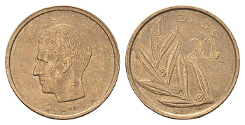 Бельгия 20 франков 1982 Belgie, Бодуэн I (1951-1993) KM 160 никель латунь 4704-1256