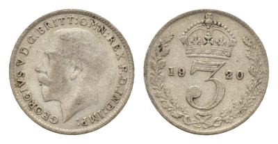 Великобритания 3 пенса 1920 Георг V (1910-1936) KM 813a, Spink 4016 серебро 4644-313