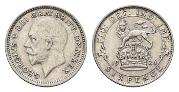 Великобритания 6 пенсов 1926 Георг V (1910-1936) KM 815a.2, Spink 4025 серебро 443-135