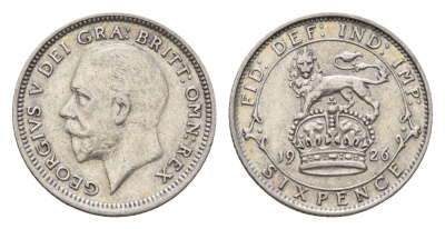 Великобритания 6 пенсов 1926 Георг V (1910-1936) KM 815a.2, Spink 4025 серебро 443-135