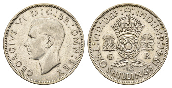 Великобритания 2 шиллинга (флорин) 1941 Георг VI (1936-1952) KM 855, Spink 4081 серебро 4699-537