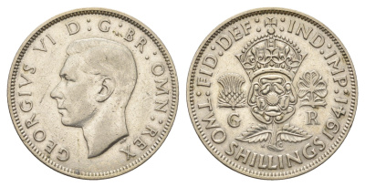 Великобритания 2 шиллинга (флорин) 1941 Георг VI (1936-1952) KM 855, Spink 4081 серебро 4699-537