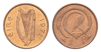 Ирландия 1/2 пенни 1971 мифологическая птица лира KM 19 бронза UNC 4696-363