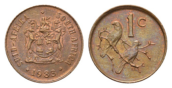 ЮАР 1 цент 1983 герб, капские воробьи KM 82 бронза UNC 4690-1233