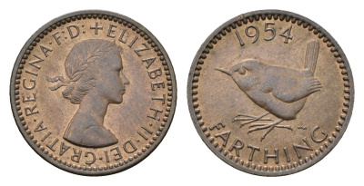 Великобритания 1 фартинг 1954 Елизавета II (1952-2022) KM 895, Spink 4195 бронза UNC 4690-811