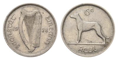 Ирландия 6 пенсов 1928 собака, ирландский волкодав KM 5 никель 3851-1226
