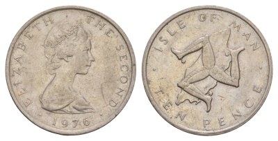 Остров Мэн 10 пенсов 1976 PM, Елизавета II (1952-2022) KM 36 медно-никель 4656-1044