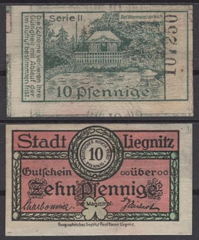 Легница 10 пфеннигов 1920 DeNG 2 L42.9a.1 бумага aUNC 8607-76-3-1