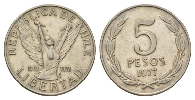 Чили 5 песо 1977 KM 209 медно-никель 4620-324