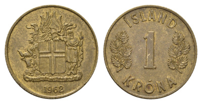 Исландия 1 крона 1962 KM 12a никель латунь 4695-525