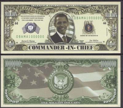 США 1000000 долларов 2009 главнокомандующий - Барак Обама бумага UNC (пресс) 7199-30-1