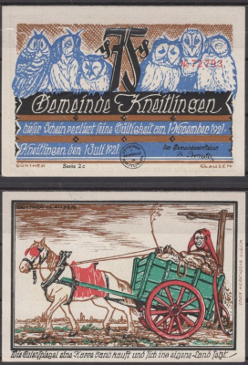 Кнайтлинген 75 пфеннигов 1921 Grabowski 710.2a-7/10 бумага UNC (пресс) 8602-42-2-2