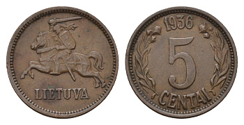 Литва 5 центов (сентов) 1936 год-тип KM 81 бронза 4651-934