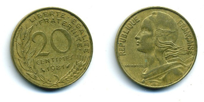 ФРАНЦИЯ 20 САНТИМОВ 1981 KM 930 медь алюминий никель 25-2333