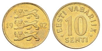 Эстония 10 сентов 1992  KM 22 латунь UNC M84-19