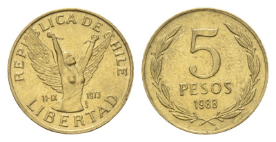 Чили 5 песо 1988 KM 217 латунь UNC 4689-222