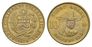 Перу 10 солей 1978 Тупак Амару II KM 272 латунь UNC 4678-146