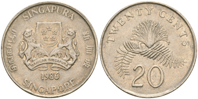 Сингапур 20 центов 1986 KM 52 медно-никель 4364-2526