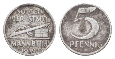 Мангейм 5 пфеннигов 1919 Funck 315.1, Men18 20355.1 железо 4708-812