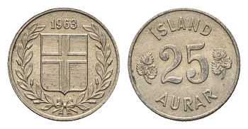 Исландия 25 эйре 1963 KM 11 медно-никель 4690-627