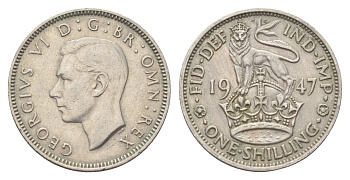Великобритания 1 шиллинг 1947 Георг VI (1936-1952), Английский герб KM 863, Spink 4105 медно-никель 4704-254