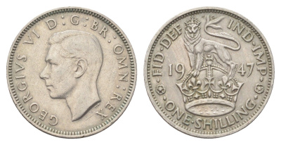 Великобритания 1 шиллинг 1947 Георг VI (1936-1952), Английский герб KM 863, Spink 4105 медно-никель 4704-254