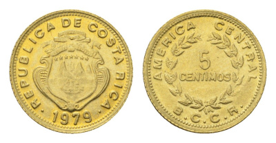 Коста-Рика 5 сентимо 1979 год-тип KM 184.3a латунь UNC 4697-241
