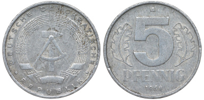 ГДР 5 пфеннигов 1968 A KM 9.1 алюминий 62-131