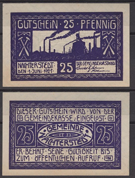 Нахтерштедт 25 пфеннигов 1921 DeNG 2 922.1-3/4 бумага UNC (пресс) 8612-15-2-1
