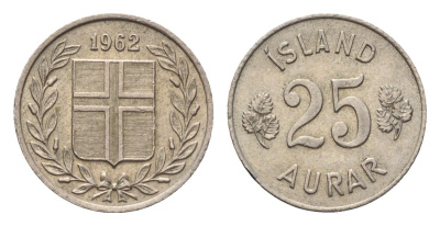 Исландия 25 эйре 1962 KM 11 медно-никель 4696-334