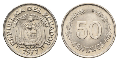 Эквадор 50 сентаво 1977 KM 81 сталь плакированная никелем UNC 4698-545