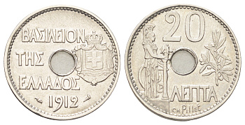 Греция 20 лепт 1912 Георг I (1863-1913), Афина KM 64 никель 202-547