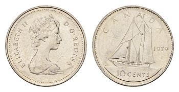 Канада 10 центов 1979 Елизавета II (1952-2022), парусник KM 77 никель 4689-547