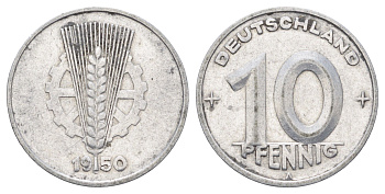 ГДР 10 пфеннигов 1950 A KM 3 алюминий 4697-623