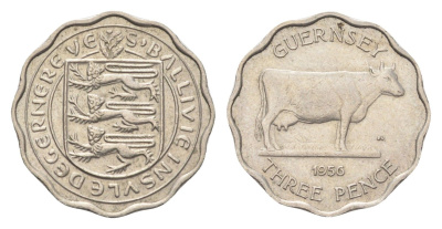 Гернси 3 пенса 1956 год-тип KM 17 медно-никель 4702-736