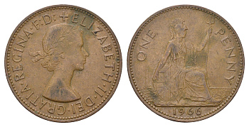 Великобритания 1 пенни 1966 Елизавета II (1952-2022) KM 897, Spink 4157 бронза 3855-632