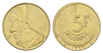 Бельгия 5 франков 1986 Belgique, Бодуэн I (1951-1993) KM 163 медь алюминий никель 4706-211