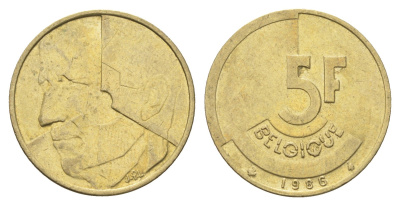 Бельгия 5 франков 1986 Belgique, Бодуэн I (1951-1993) KM 163 медь алюминий никель 4706-211