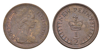 Великобритания 1/2 пенни 1974 Елизавета II (1952-2022) KM 914, Spink 4239 бронза 4708-341