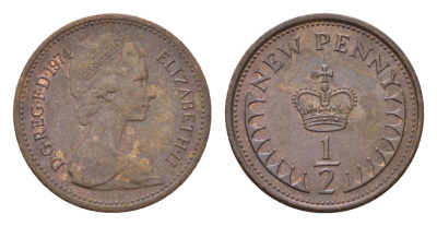 Великобритания 1/2 пенни 1974 Елизавета II (1952-2022) KM 914, Spink 4239 бронза 4708-341