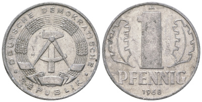 ГДР 1 пфенниг 1968 А КМ 8.1 алюминий 4615-1234