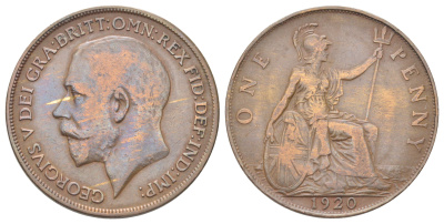 Великобритания 1 пенни 1920 Георг V (1910-1936) KM 810, Spink 4051 бронза 4185-414