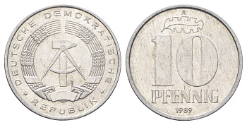ГДР 10 пфеннигов 1989 A KM 10 алюминий 4697-628