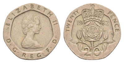 Великобритания 20 пенсов 1982 Елизавета II (1952-2022) KM 931, Spink 4230 (G1) медно-никель 4639-835