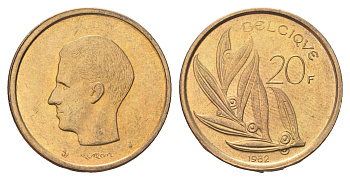 Бельгия 20 франков 1982 Belgique, Бодуэн I (1951-1993) KM 159 никель латунь 4704-1223