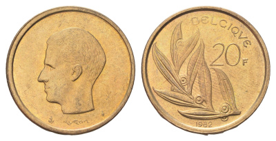 Бельгия 20 франков 1982 Belgique, Бодуэн I (1951-1993) KM 159 никель латунь 4704-1223