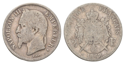 Франция 2 франка 1868 A, Наполеон III (1852-1870) KM 807.1 серебро 5010-2013