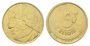 Бельгия 5 франков 1987 Belgie, Бодуэн I (1951-1993) KM 164 медь алюминий никель 4706-327